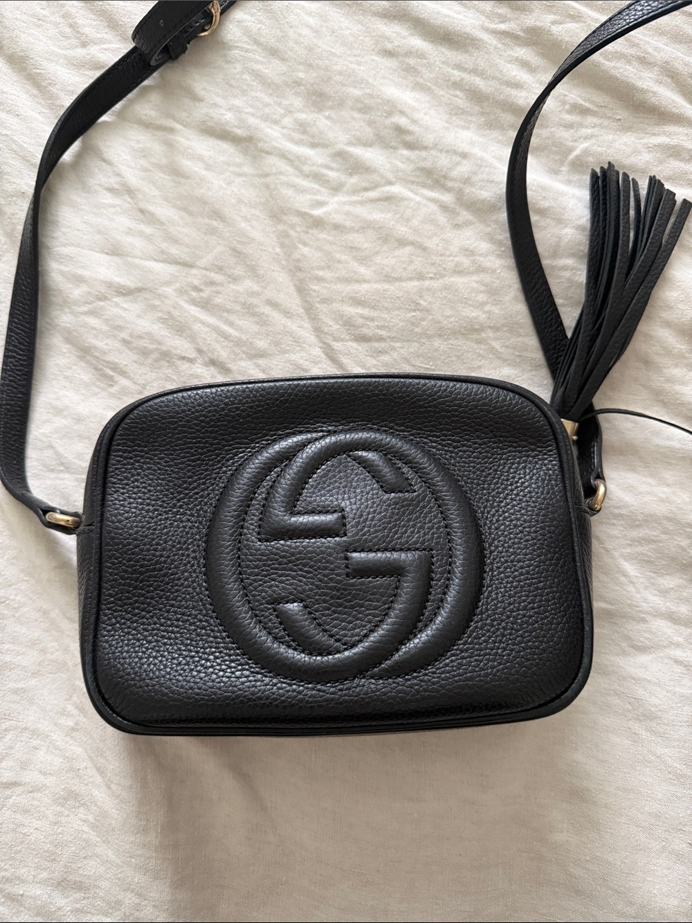 Gucci Black Pebbled Leather Crossbody with Tassel